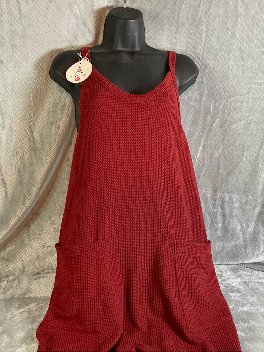 Women's Wine Red Knit Pocket Romper